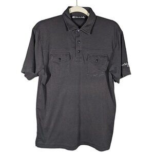 Travis Mathew Polo Shirt Mens Medium Pima Cotton Poly Logo Black
